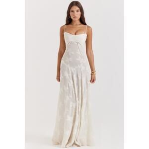House of CB Seren Vintage Cream Floral Lace Back Maxi Dress